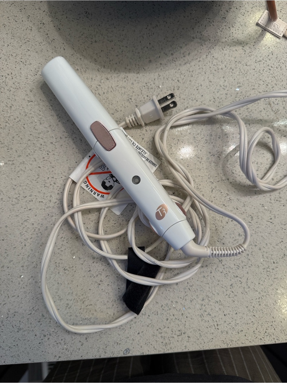 T3 White Mini Hair Straightener with Rose Accent